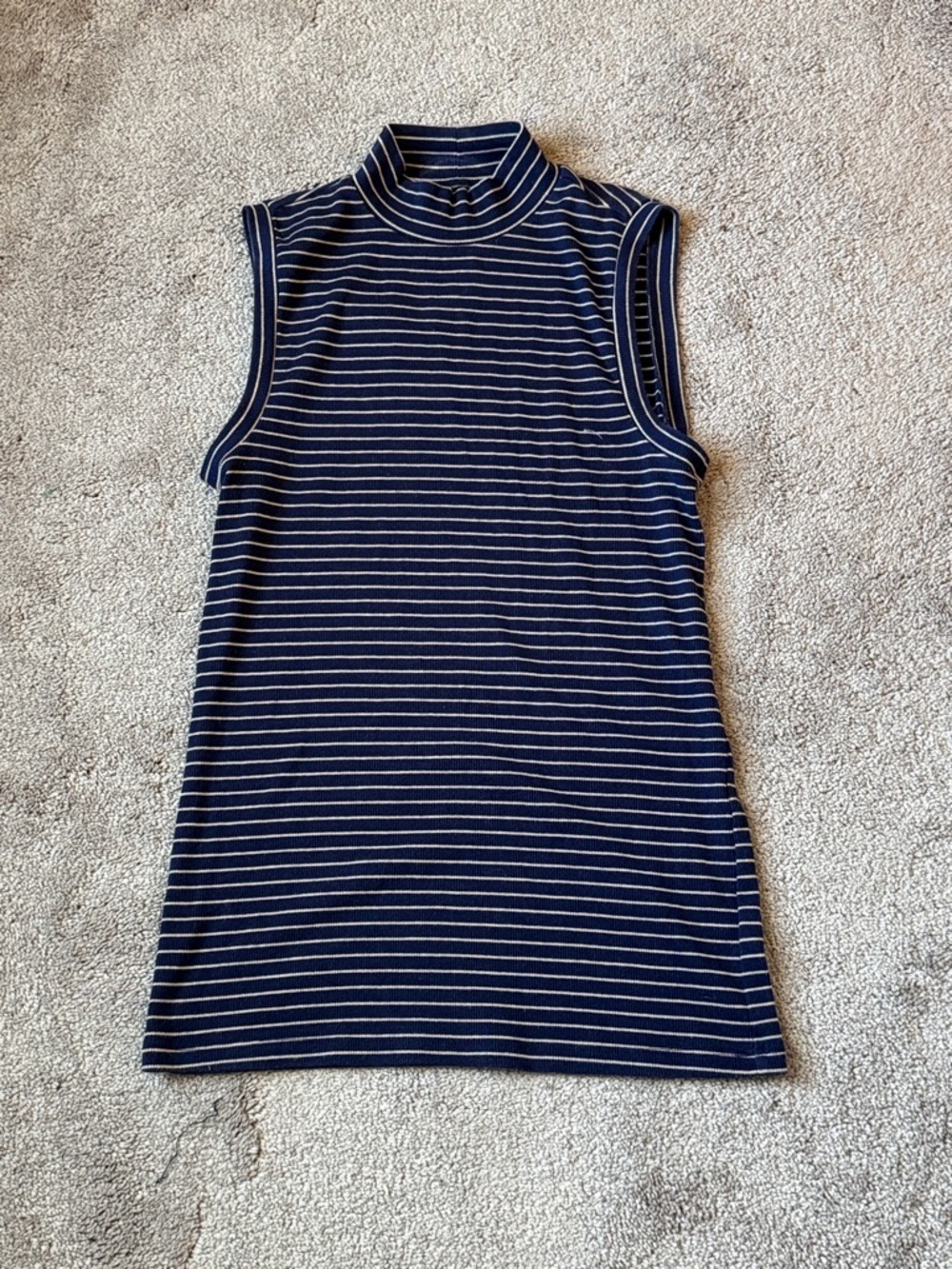 Gap Navy Stripe Mock Neck Sleeveless Top SIZE M Ribbed Knit Casual Basic